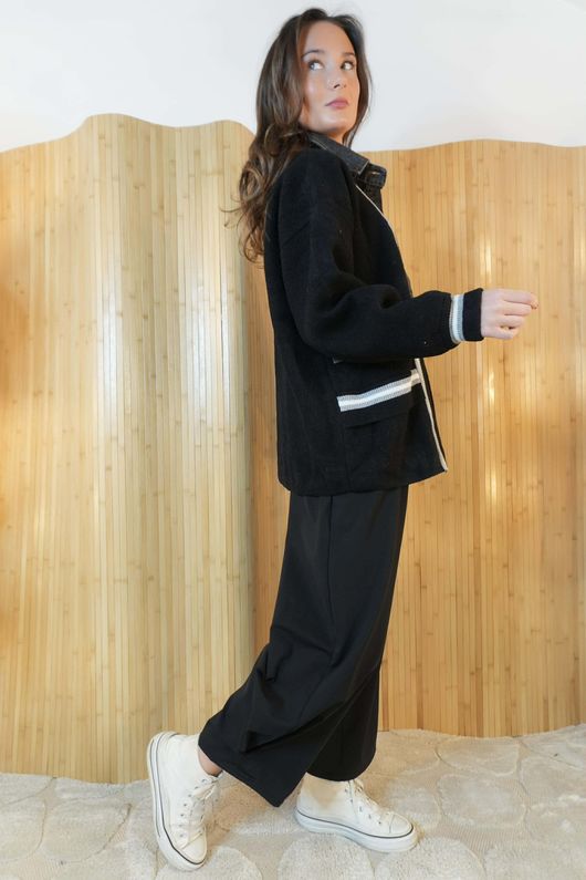 Greenwich Village Knit Bomber Jacket Black Denim /11=